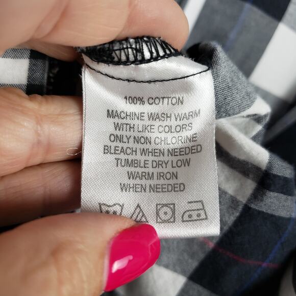 Foxcroft Womens Size 16 Shaped Fit Plaid Button Down Black Buffalo Check Cowgirl - Picture 7 of 10